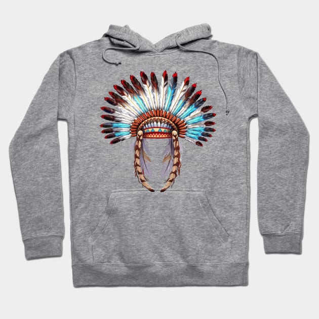 Native American Feather Headdress #3 Hoodie by Chromatic Fusion Studio